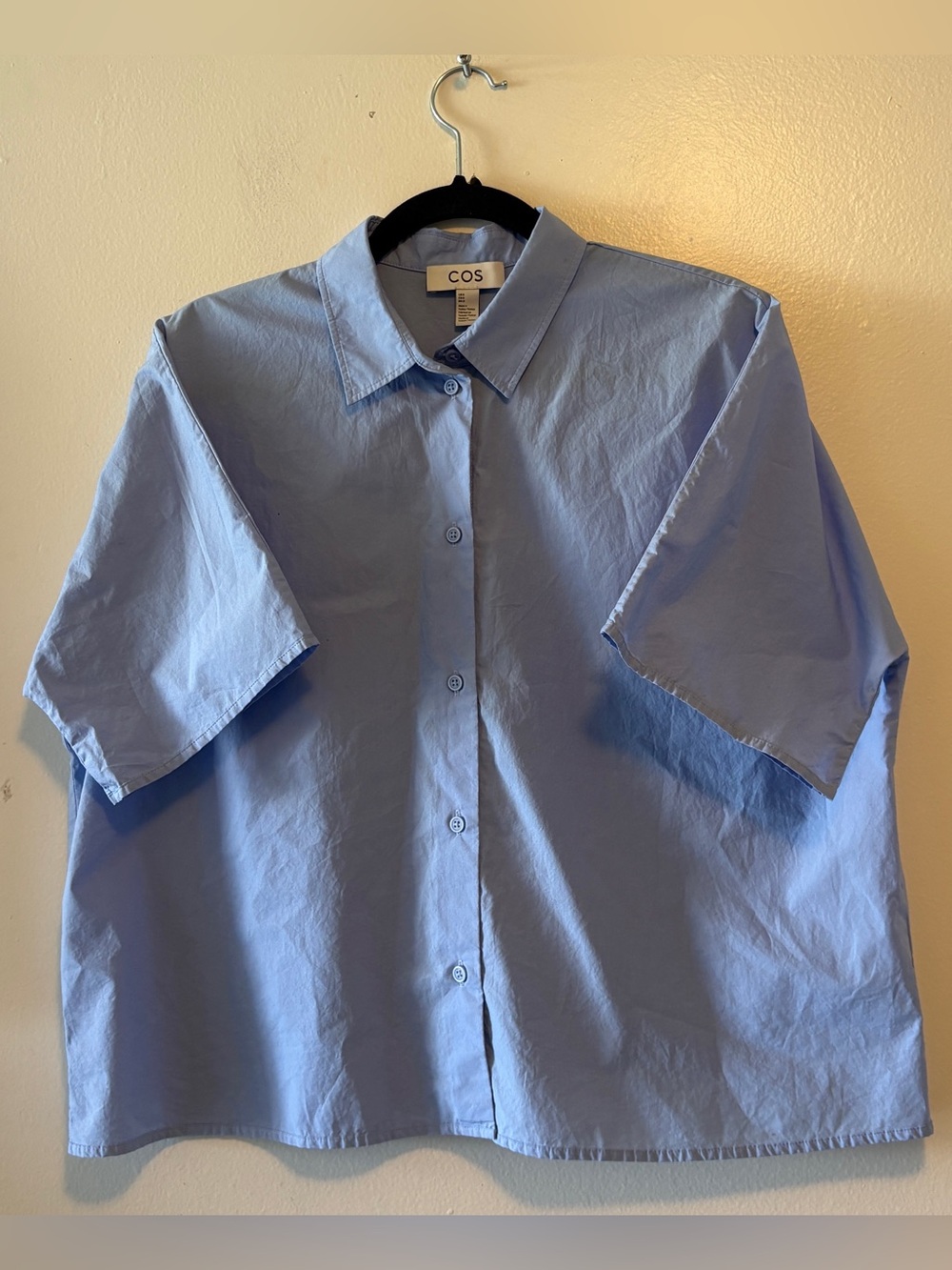 COS BOXY SHORT-SLEEVED POPLIN SHIRT LIGhT BLUE SIZE 6 100% COTTON MINIMALIST - Picture 2 of 8
